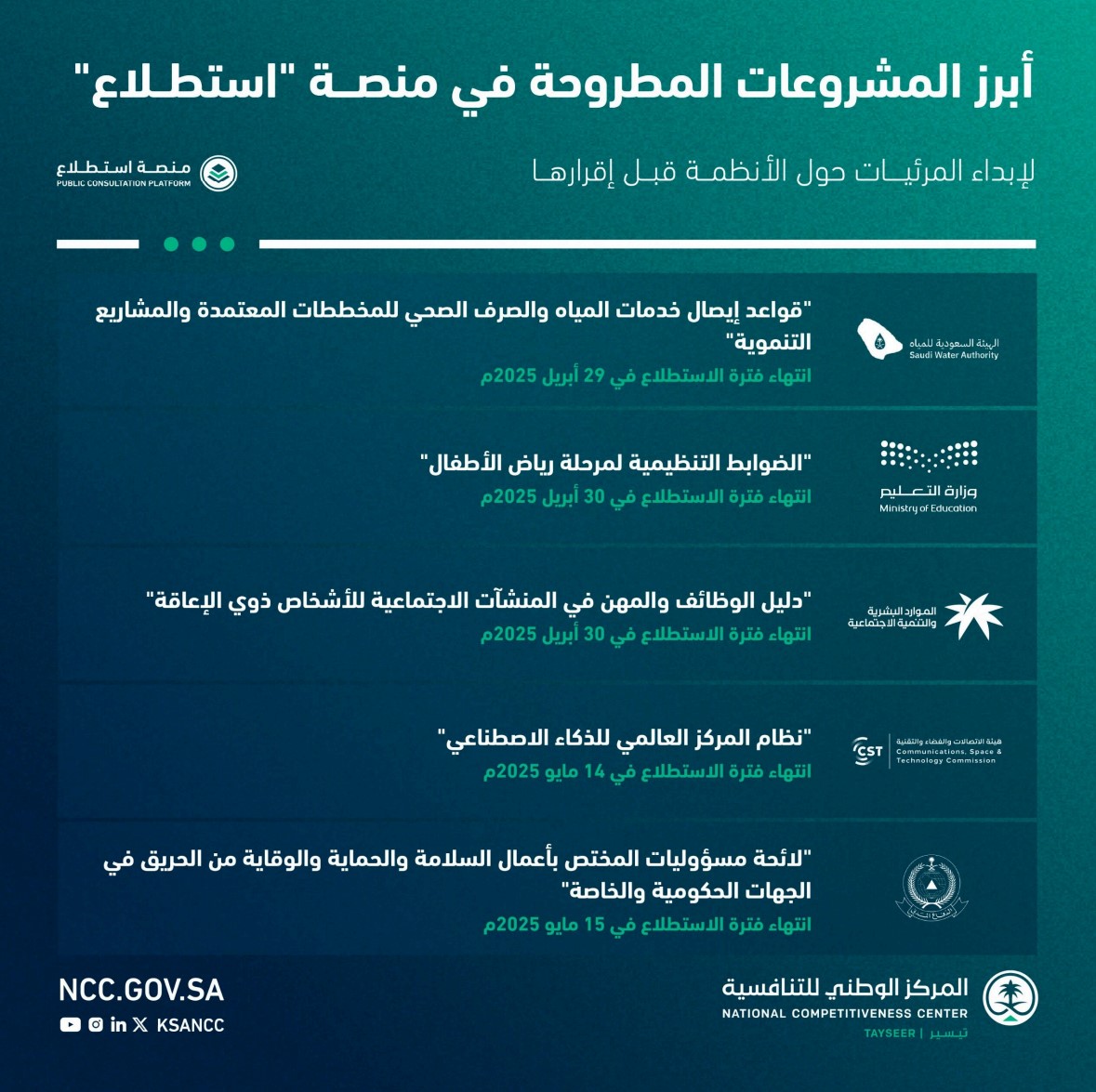 أبرز المشروعات المطروحة عبر منصة #استطلاع لإبداء المرئيات والمقترحات حولها.