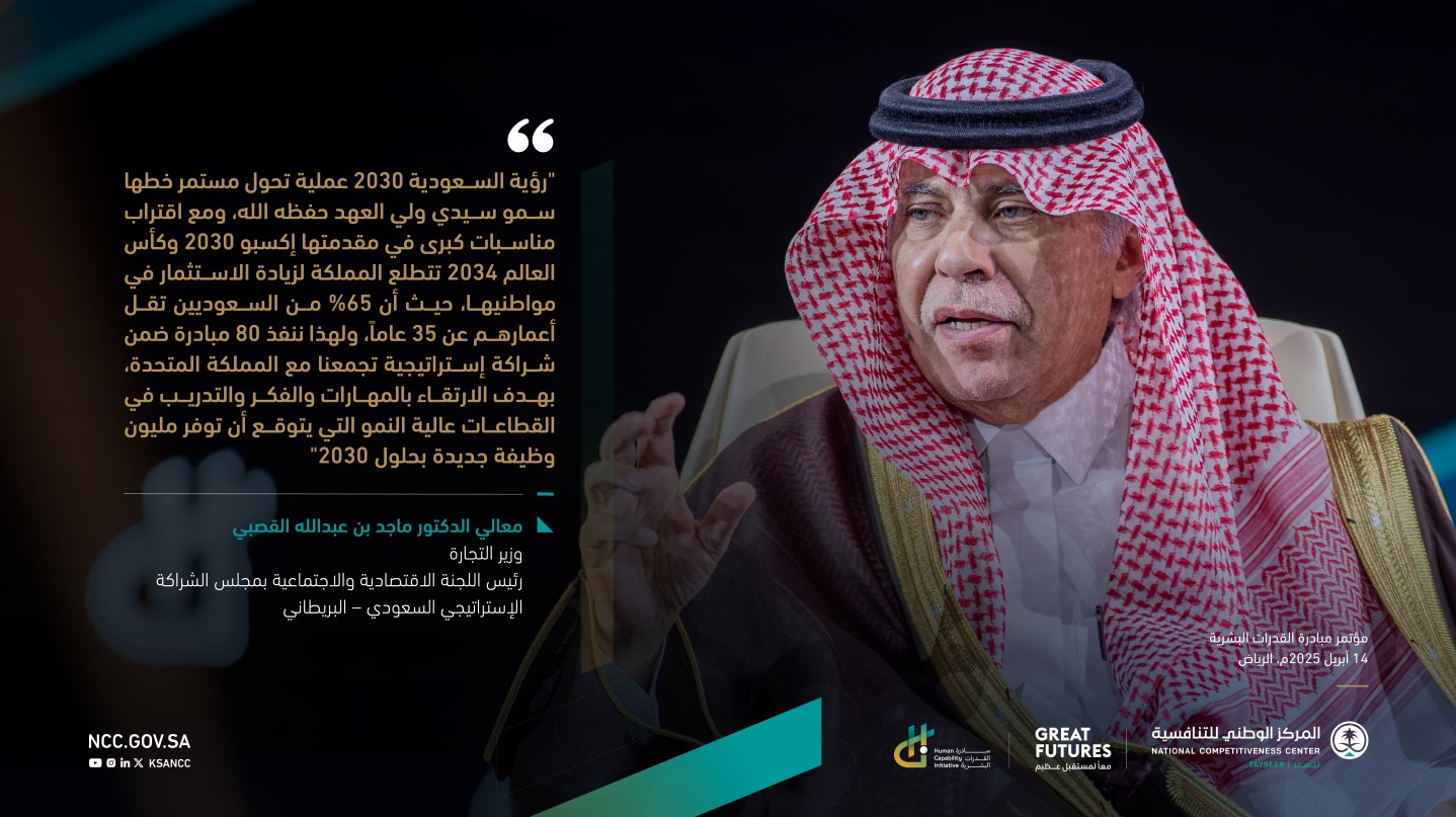 معالي الدكتور ماجد بن عبدالله القصبي يتناول أثر تطوير التعليم والتدريب على تنافسية بيئة الأعمال، وذلك خلال جلسة رفيعة المستوى عقدت ضمن أعمال مبادرة "مهارات المستقبل".